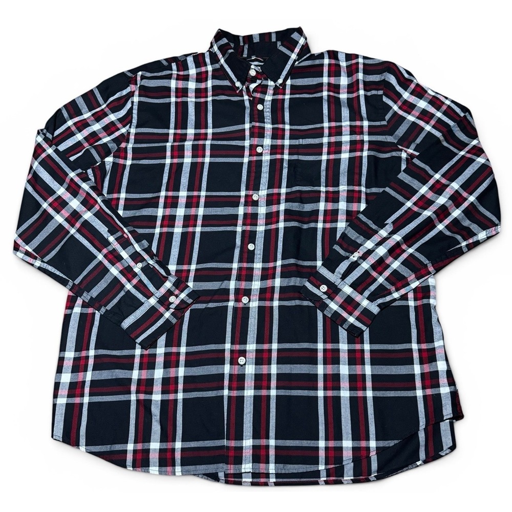 Chaps Men's XL Plaid Button Front Shirt Black Red Gray Long Sleeve